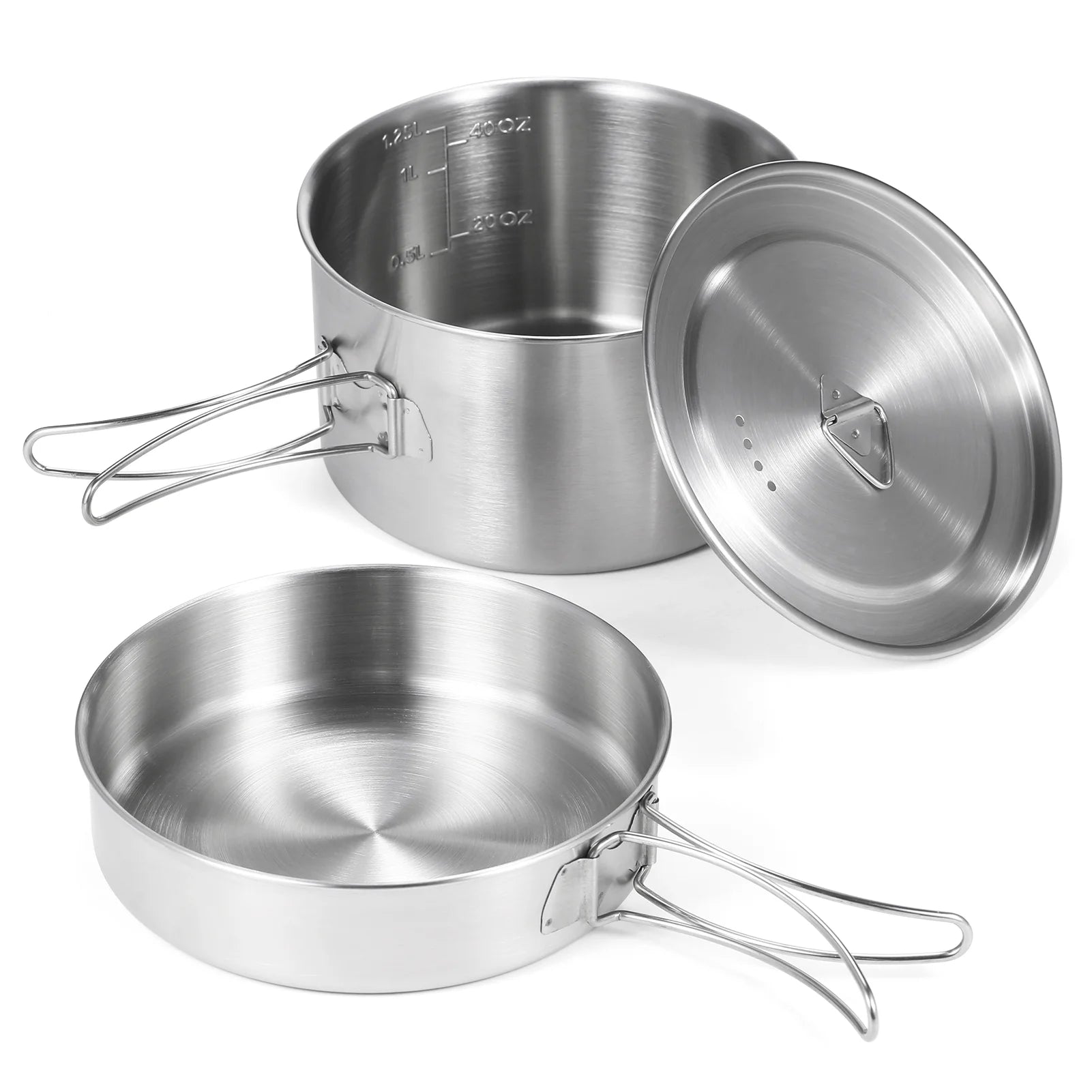 2pcs Stainless Steel Camping Cookware Set with Mesh Carry Bag Z9659