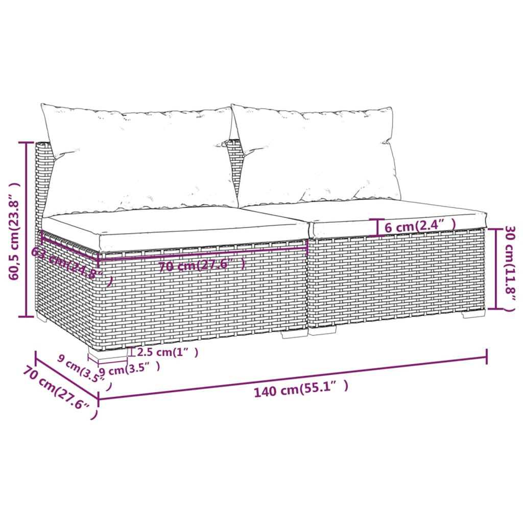 2 Piece Poly Rattan Patio Furniture Set with Cushions Y650686