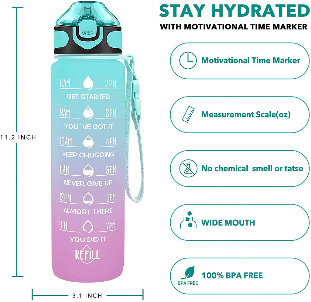 32 oz Water Bottle with Straw and Carrying Strap P22891