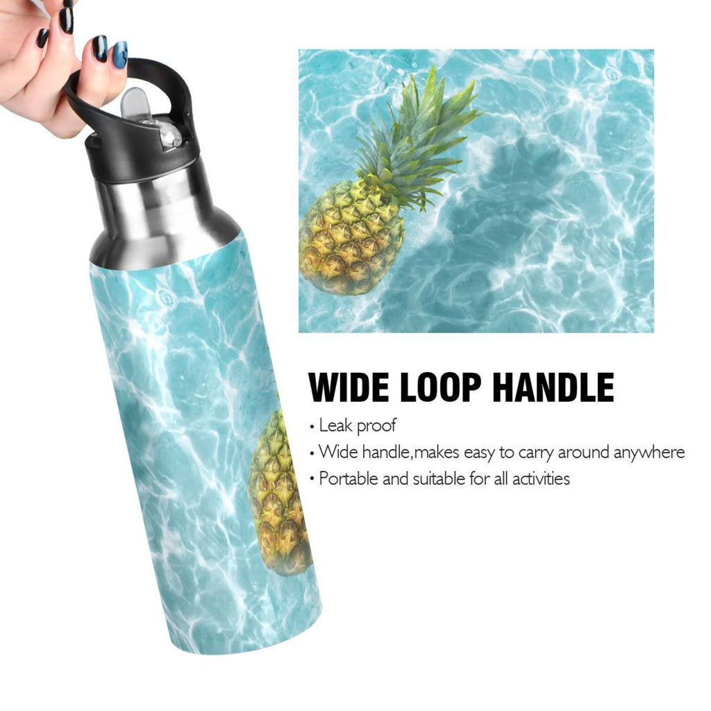 Yellow Pineapple on Blue Water Insulated Stainless Steel Water Bottle with Straw Lid 20 oz S6001