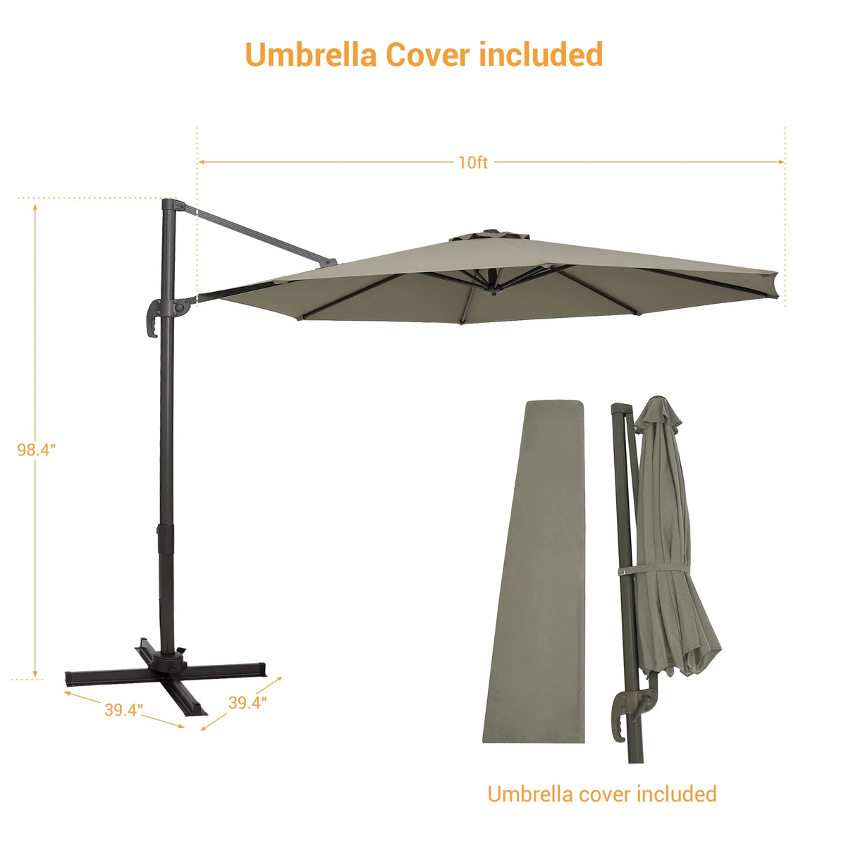 Taupe 10ft Outdoor Round Cantilever Patio Umbrella R38068