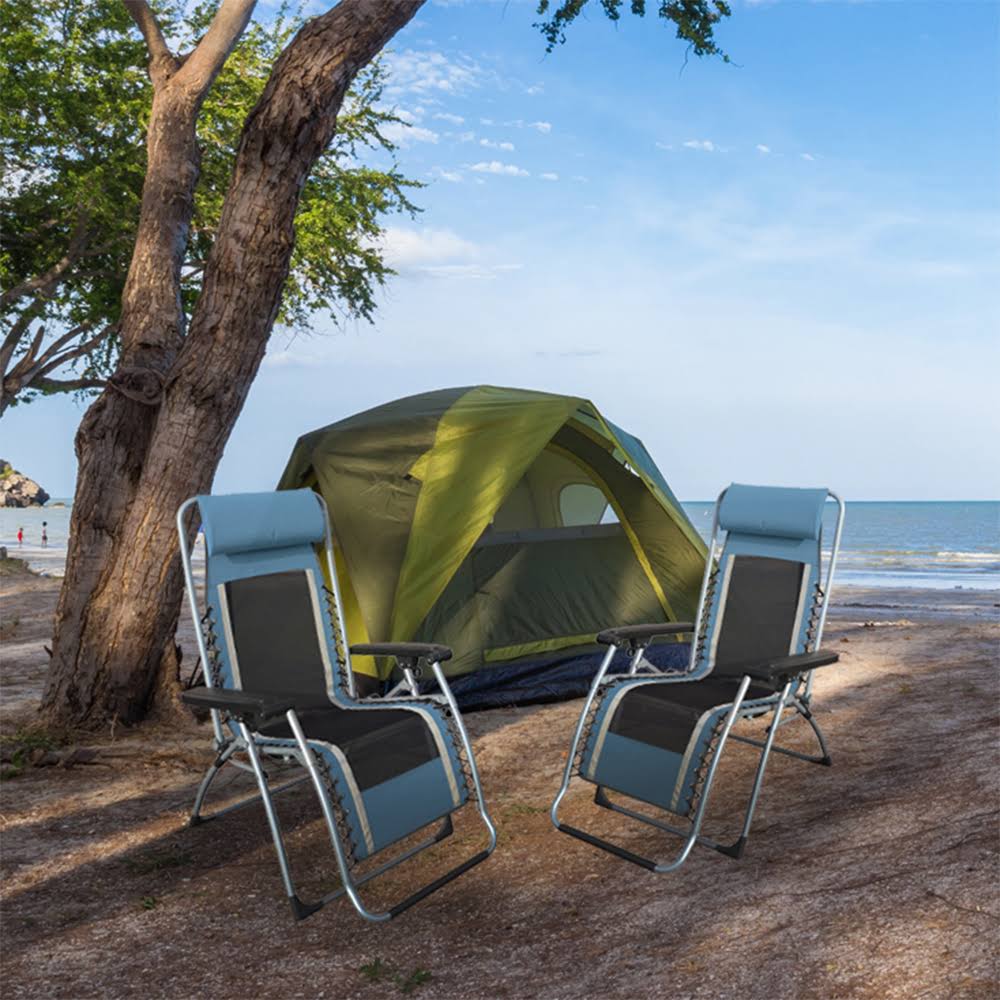 Blue/Grey Outdoor Recliner with Carry Strap X236