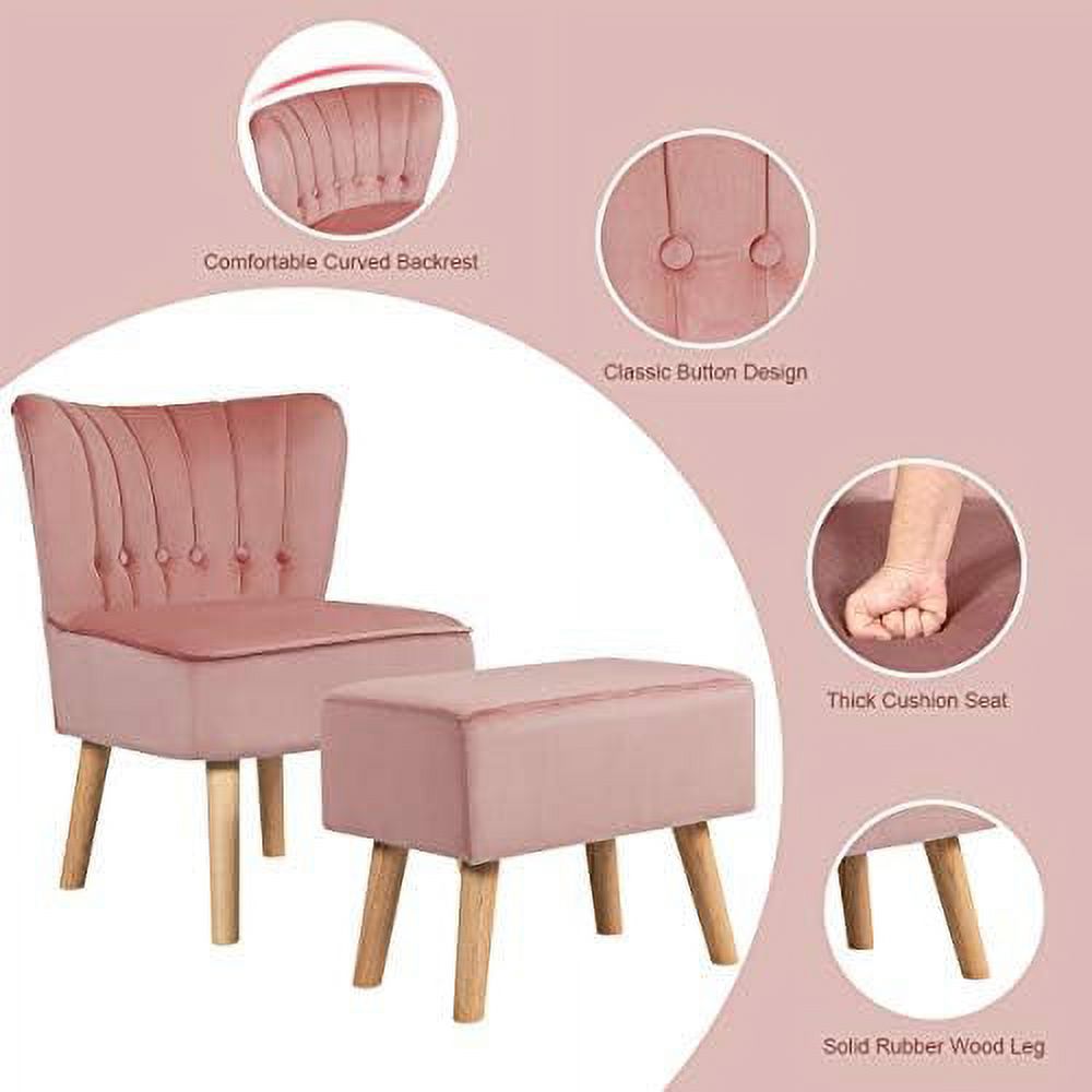 Velvet Armless Slipper Chair with Ottoman M1741