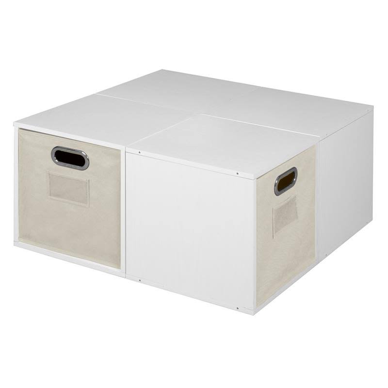 White Wood Grain Storage Set with 4 Cubes and 2 Canvas Bins O187471
