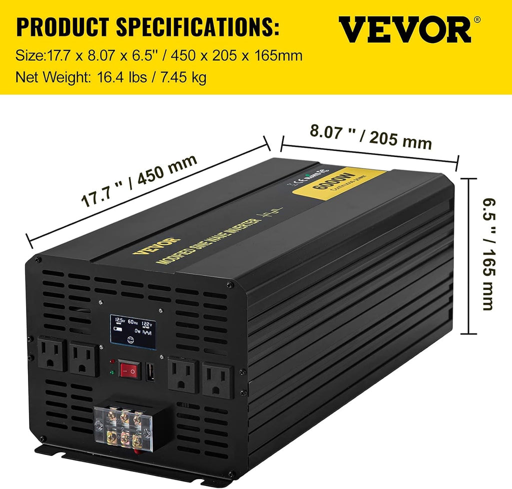 6000W Modified Sine Wave Power Inverter with LCD Display B7118