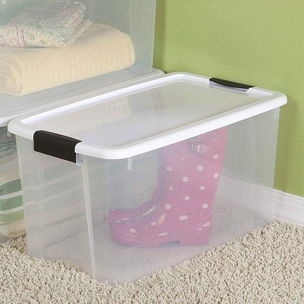 70 Quart Ultra Latch Storage Box with White Lid & Clear Base (12 Pack) W42413