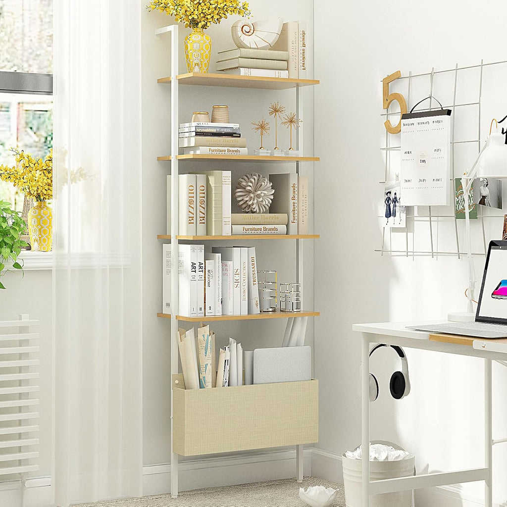 Oak 4-Tier Metal Frame Wood Bookshelf C8816