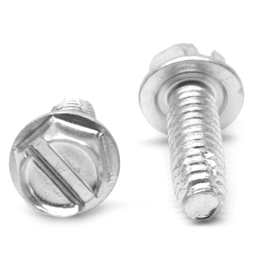 3/8-16 x 2 Coarse Thread Thread Cutting Screw Slotted Hex Washer Head Type F Low Carbon Steel Zinc Plated U879