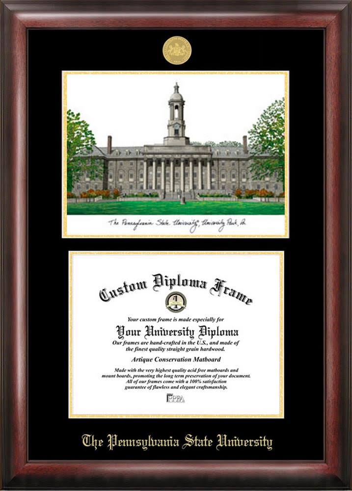 Gold Embossed Diploma Frame with Campus Images Lithograph Y594308