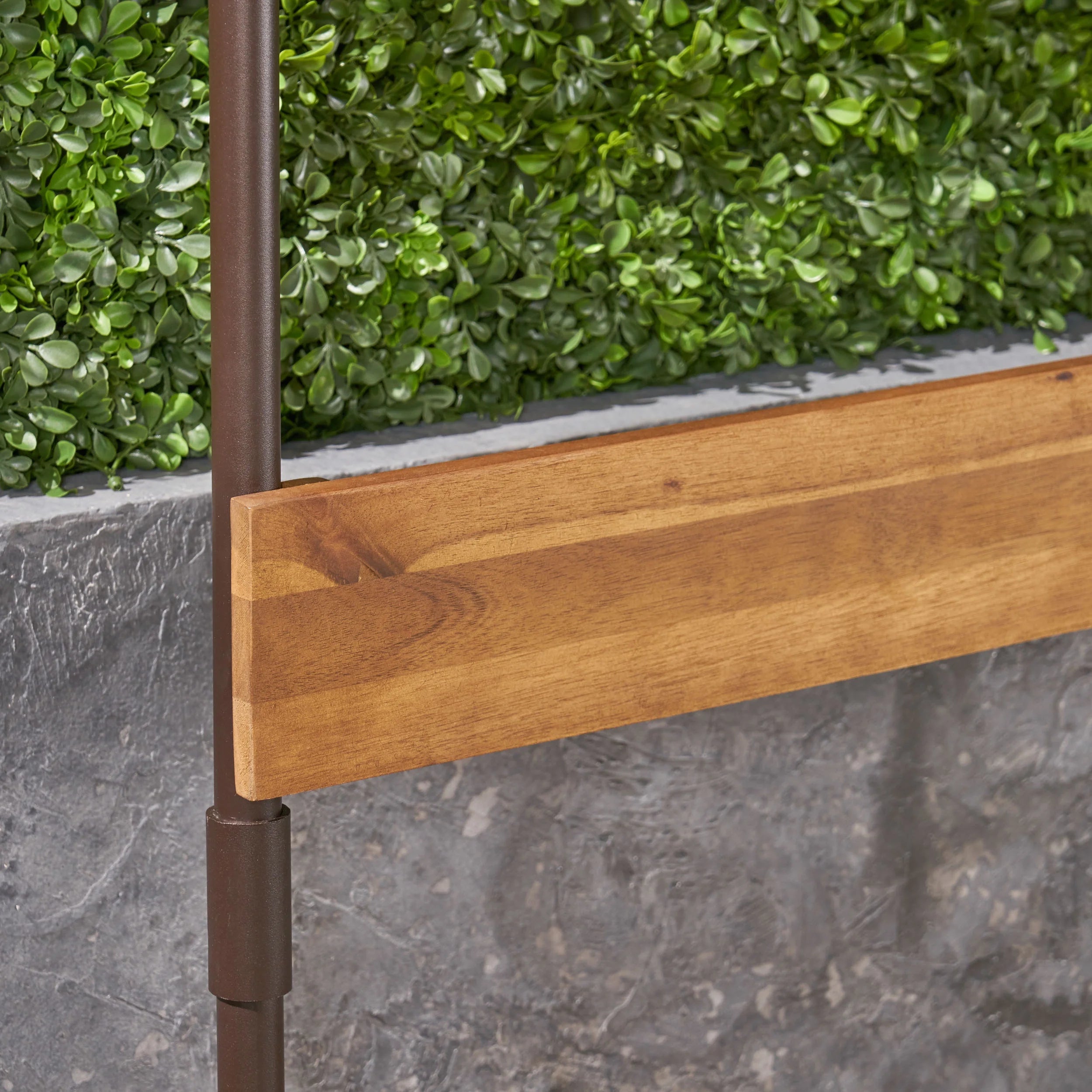 Teak Acacia Wood and Iron Bench with Shelf and Coat Hooks J41577