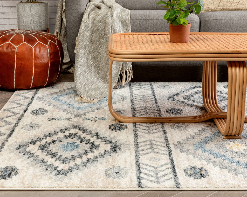 Blue Tribal Geometric Distressed Area Rug Z8214