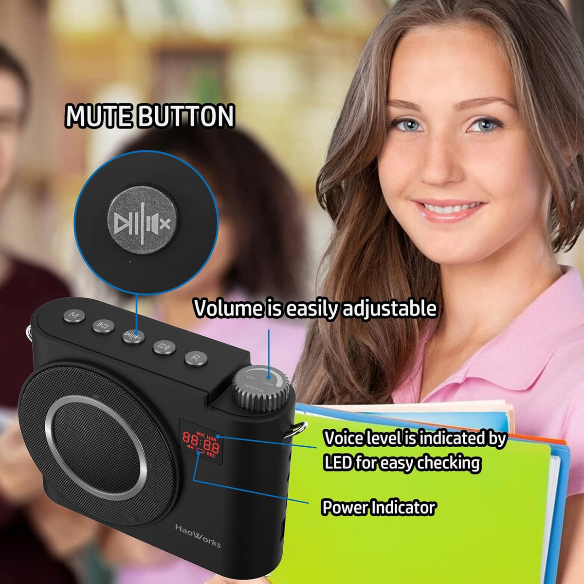 20W Wired Microphone Voice Amplifier with Speaker, Bluetooth Mini PA System, Pack of 2 E913