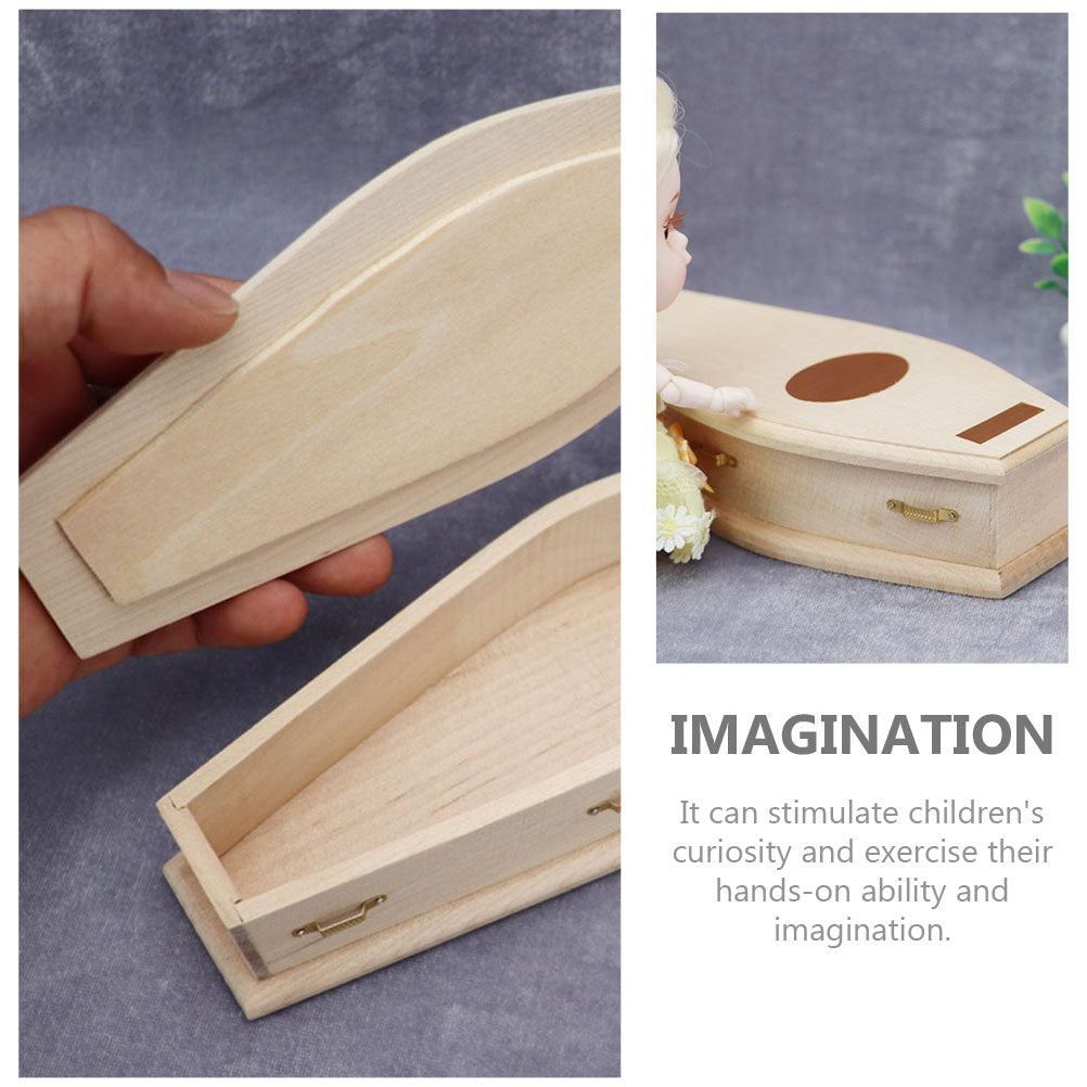 Miniature Coffin Wood Doll House Decoration L17154
