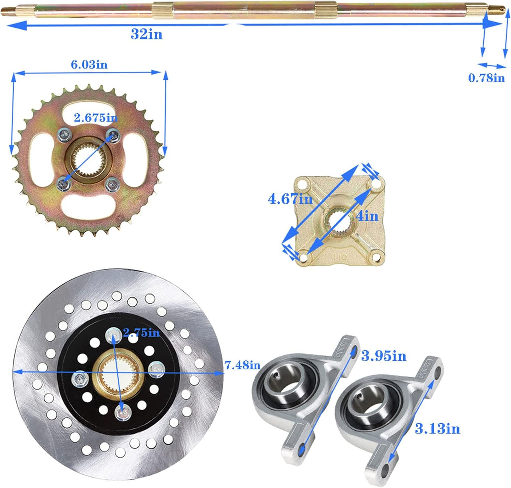 32 Live Rear Axle Kit Disc Rotor Wheel Hub Replacement for Go Kart ATV Quad Drift Trikes O593558