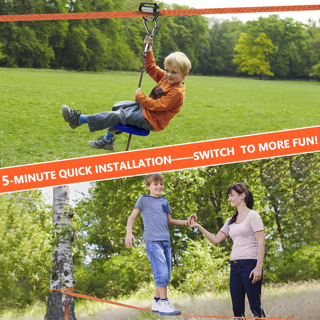 Zip Lines for Kids Outdoor Toys - Pulley Kits with 65 Ft Slackline, Maximum Load 330lb R29794