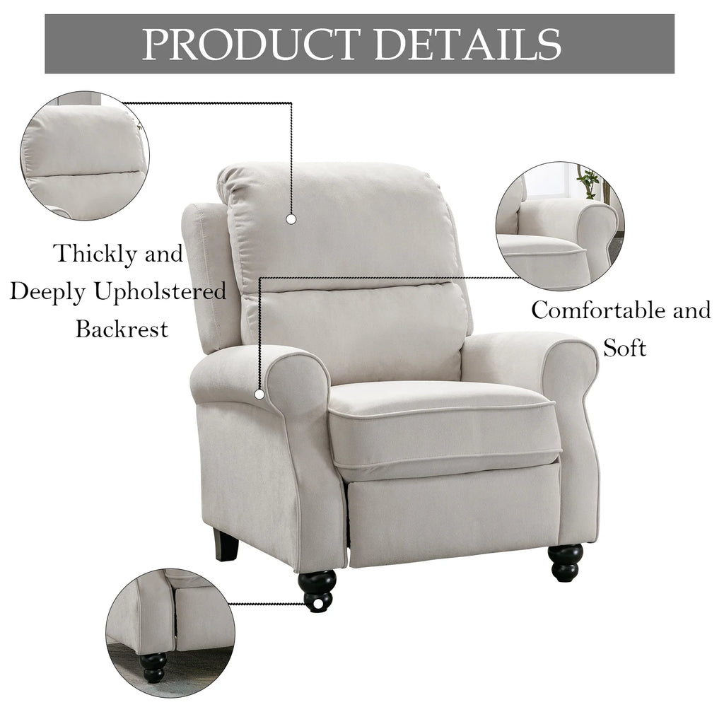 White Fabric Push Back Recliner Chair J6714