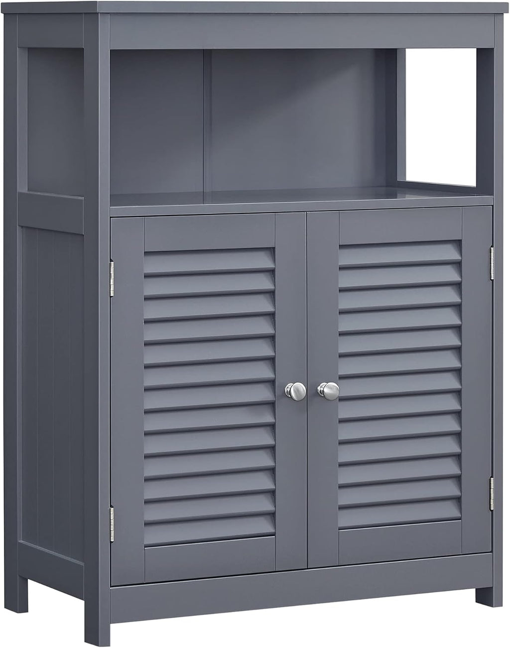 White Bathroom Storage Floor Cabinet with Double Shutter Door and Adjustable Shelf T575980