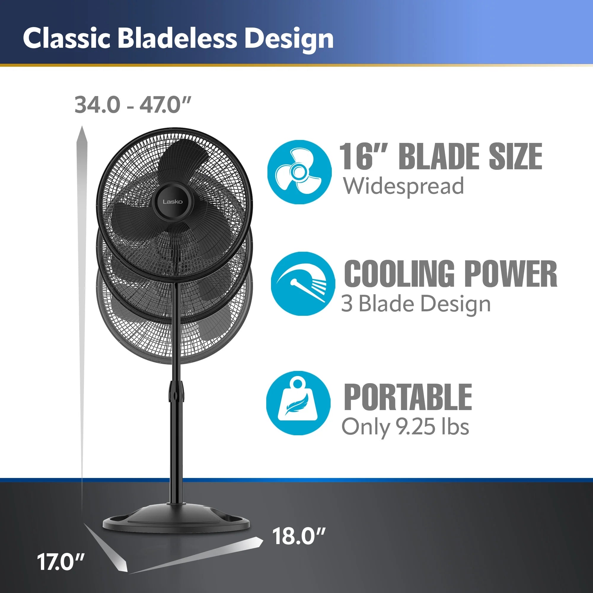 16" Oscillating Adjustable Pedestal Fan with 3-Speeds, 47" H, Black L220188