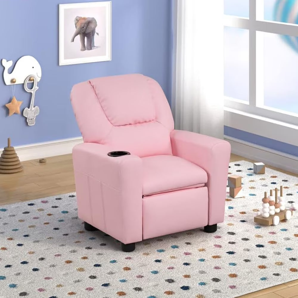 Pink PU Leather Recliner Chair with Cup Holder S1139