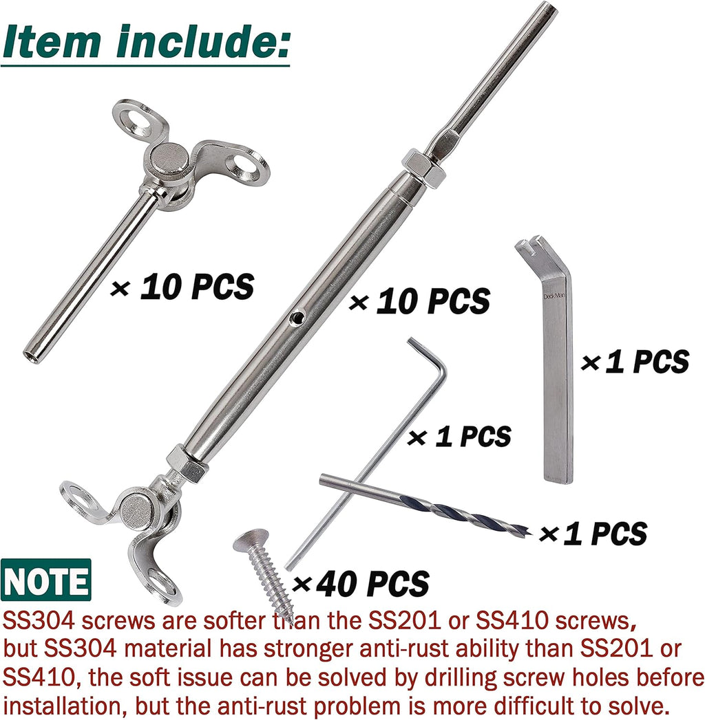 T316 Stainless Steel Adjustable Angle 1/8 Cable Railing Kit Hardware 10 Pack F548873