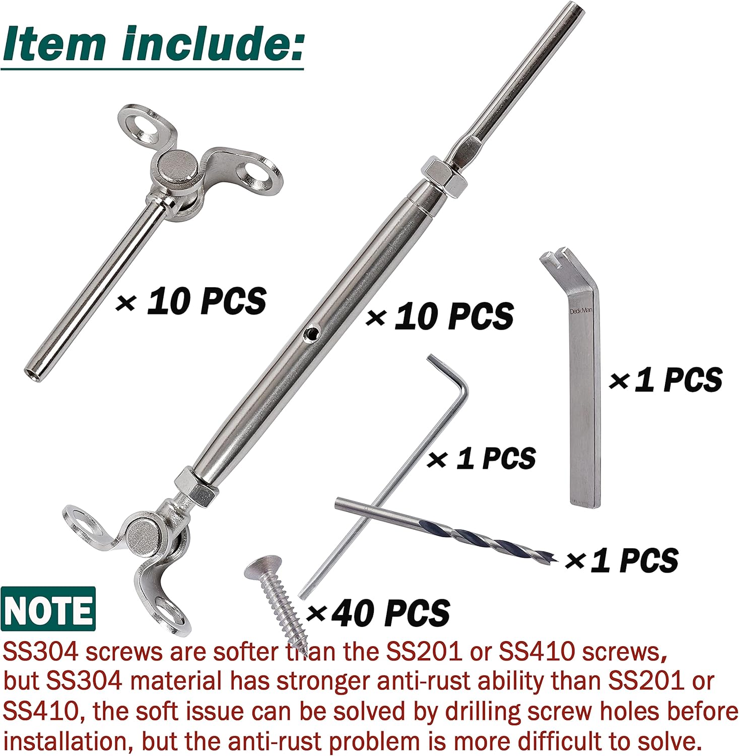 T316 Stainless Steel Adjustable Angle 1/8 Cable Railing Kit Hardware 10 Pack F548873