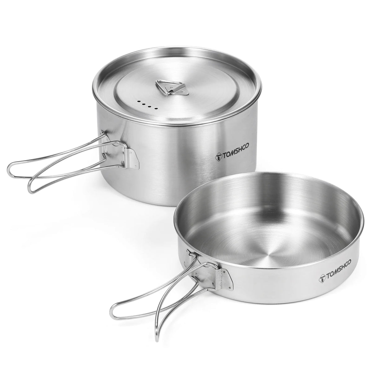 2pcs Stainless Steel Camping Cookware Set with Mesh Carry Bag Z9659