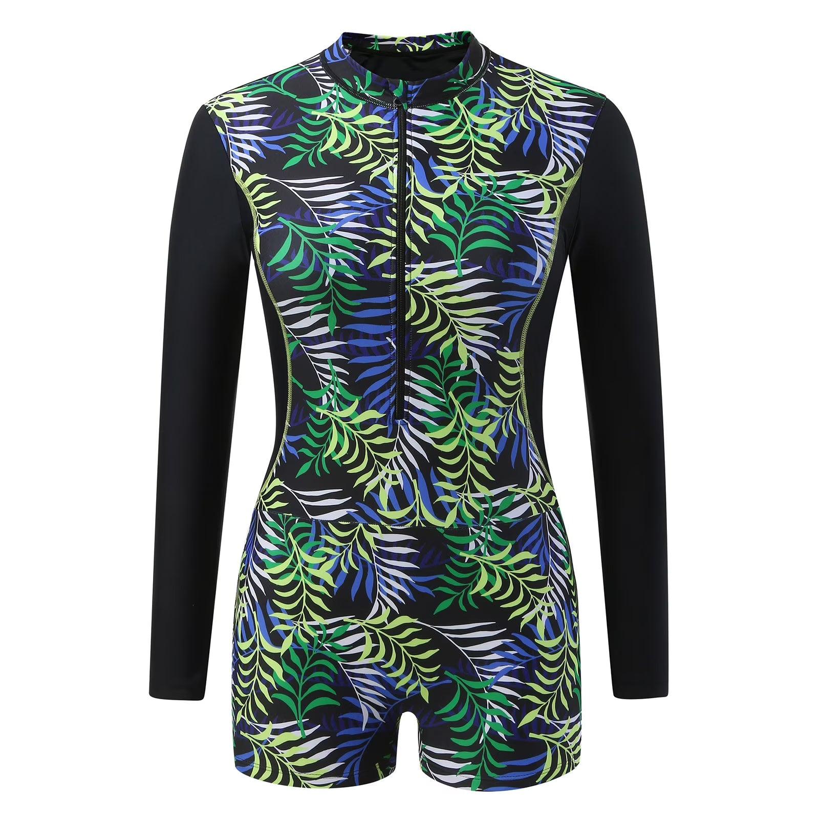 Leaf Print Long Sleeve Rashguard Swim Suit D517503