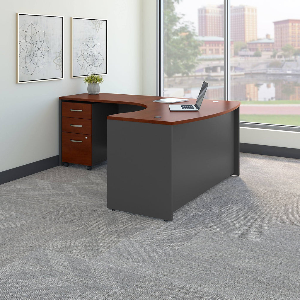 Hansen Cherry L-Shaped Desk with Mobile File Cabinet I470755
