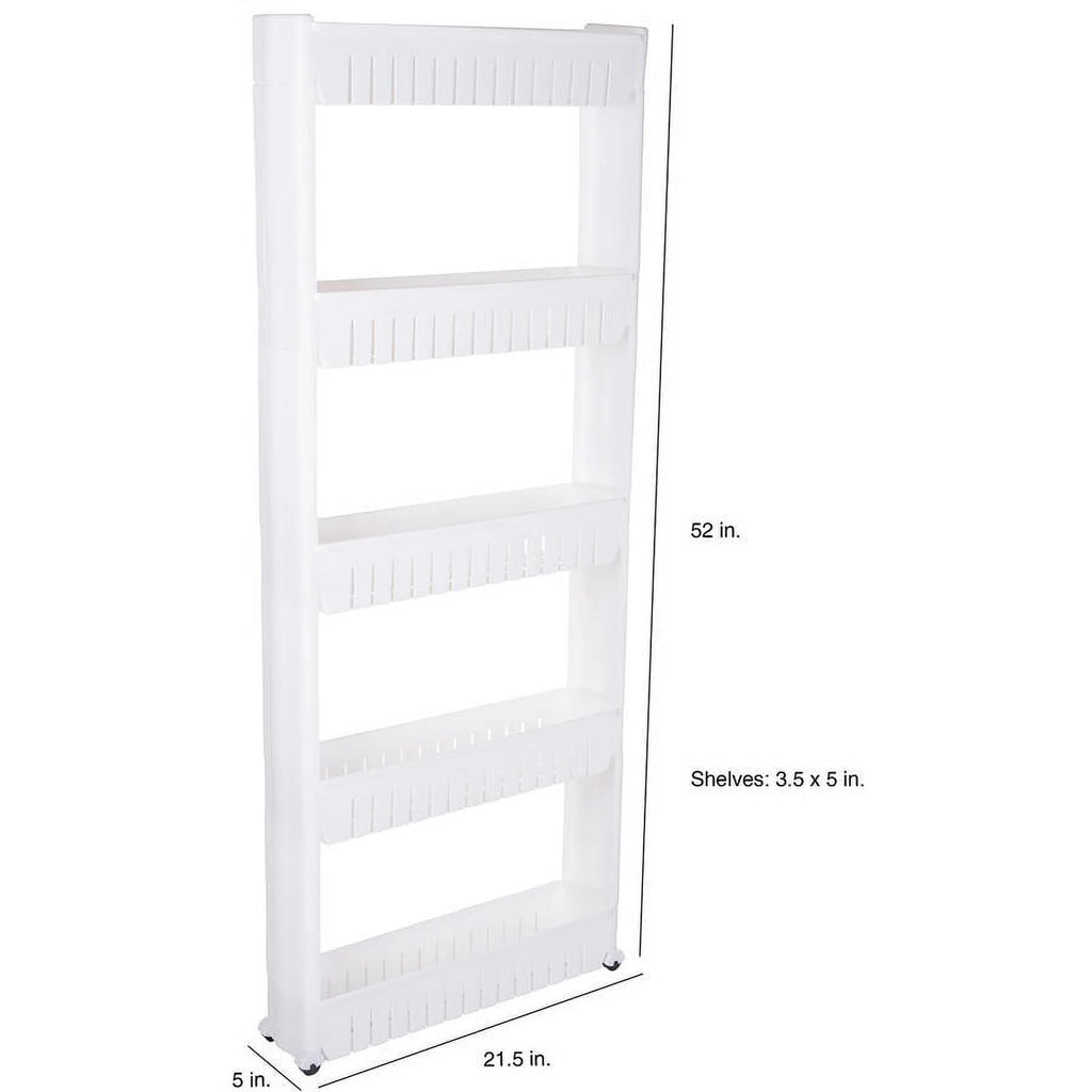 5-Tier White Plastic Rolling Pantry Storage Cart L463403