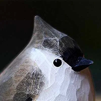 Gray White Wooden Titmouse Figurine Bird Statue W353742