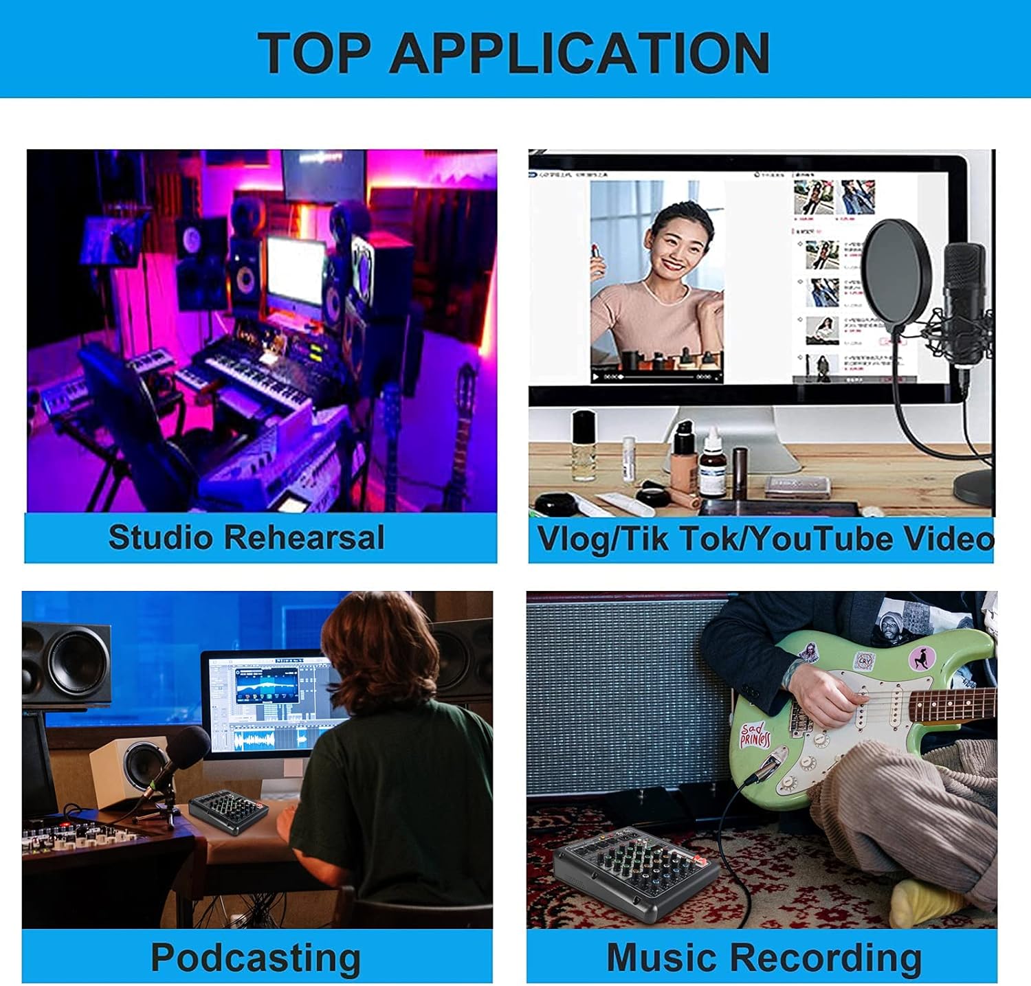 Compact 4-Channel Audio Mixer with USB Recording Interface U35441