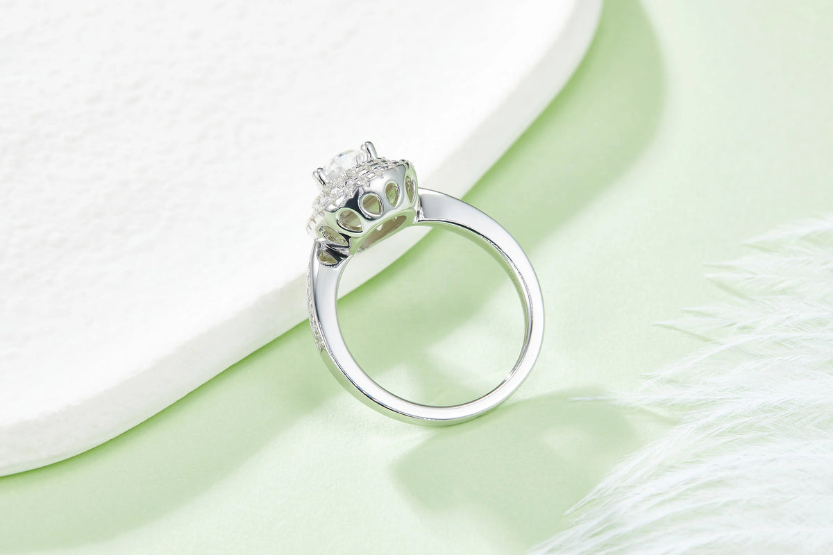 Pear Cut Moissanite Pave Set Engagement Ring In 18K White Gold Plating Over Silver G6538