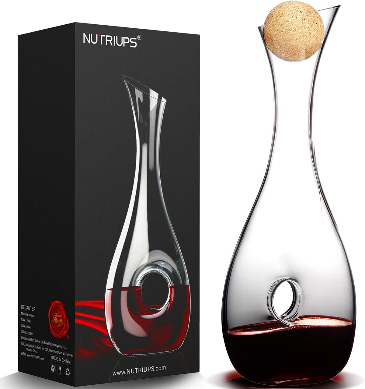 Wine Decanter with Stopper, Hand Blown, Pack of 2 S14391