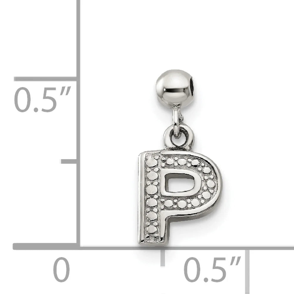 Sterling Silver Letter P Dangle Initial Charm Pendant with Rope Chain Necklace 20'' Y34850