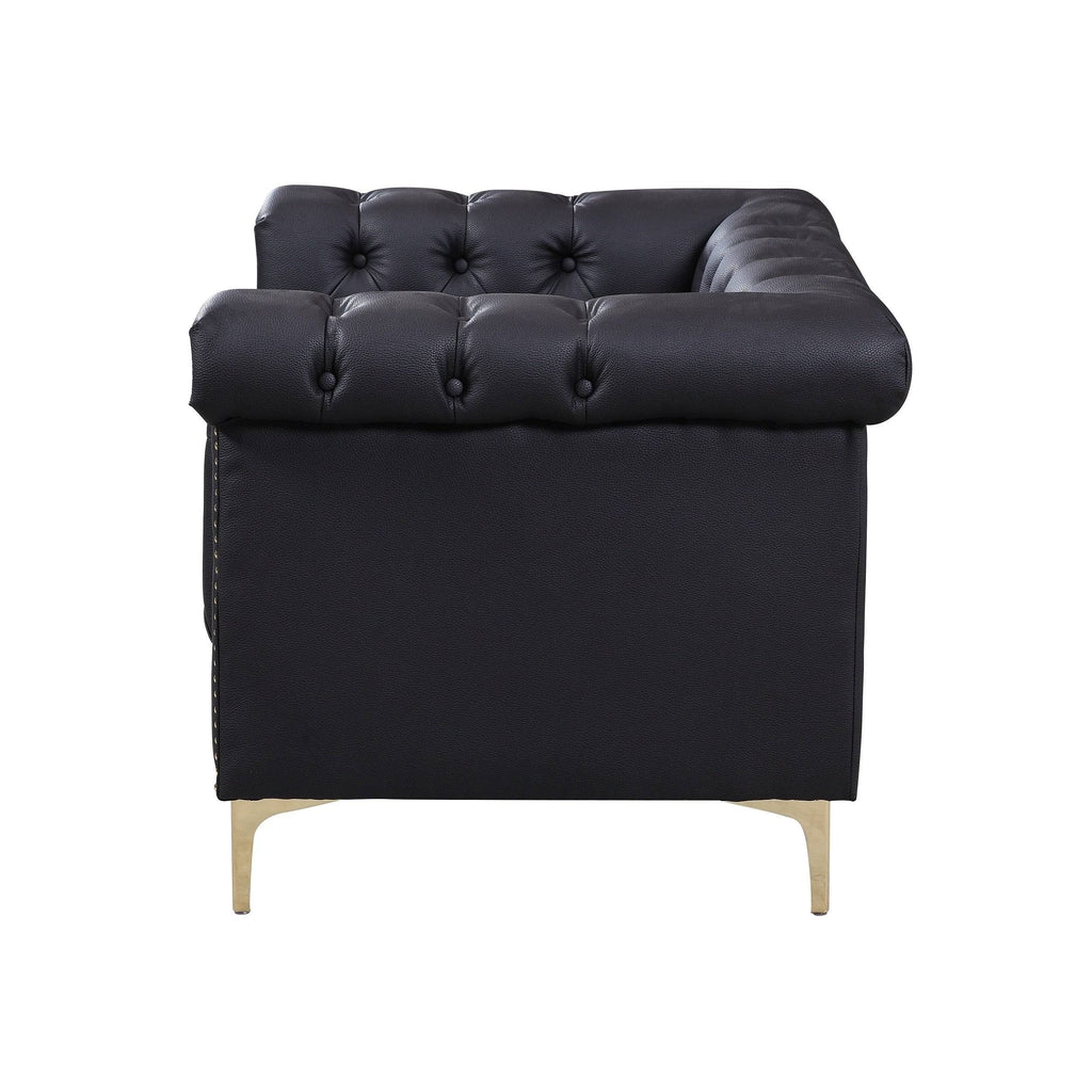 Black PU Leather Button Tufted Club Chair Y936548