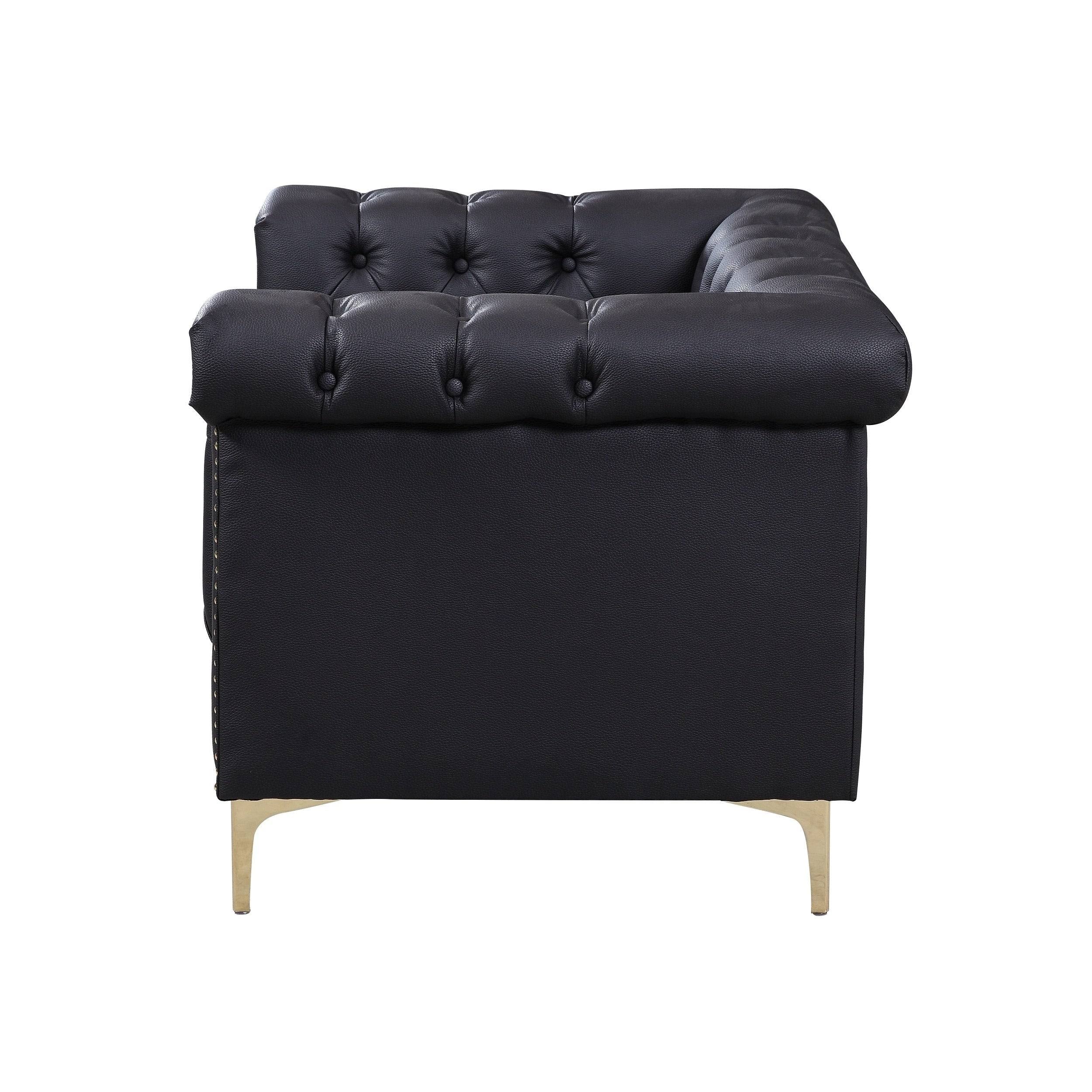 Black PU Leather Button Tufted Club Chair Y936548
