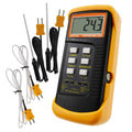 2 Channels K-Type Thermometer with 4 Stainless Steel Thermocouples, -50~1300°C Handheld Desktop Meter M41100