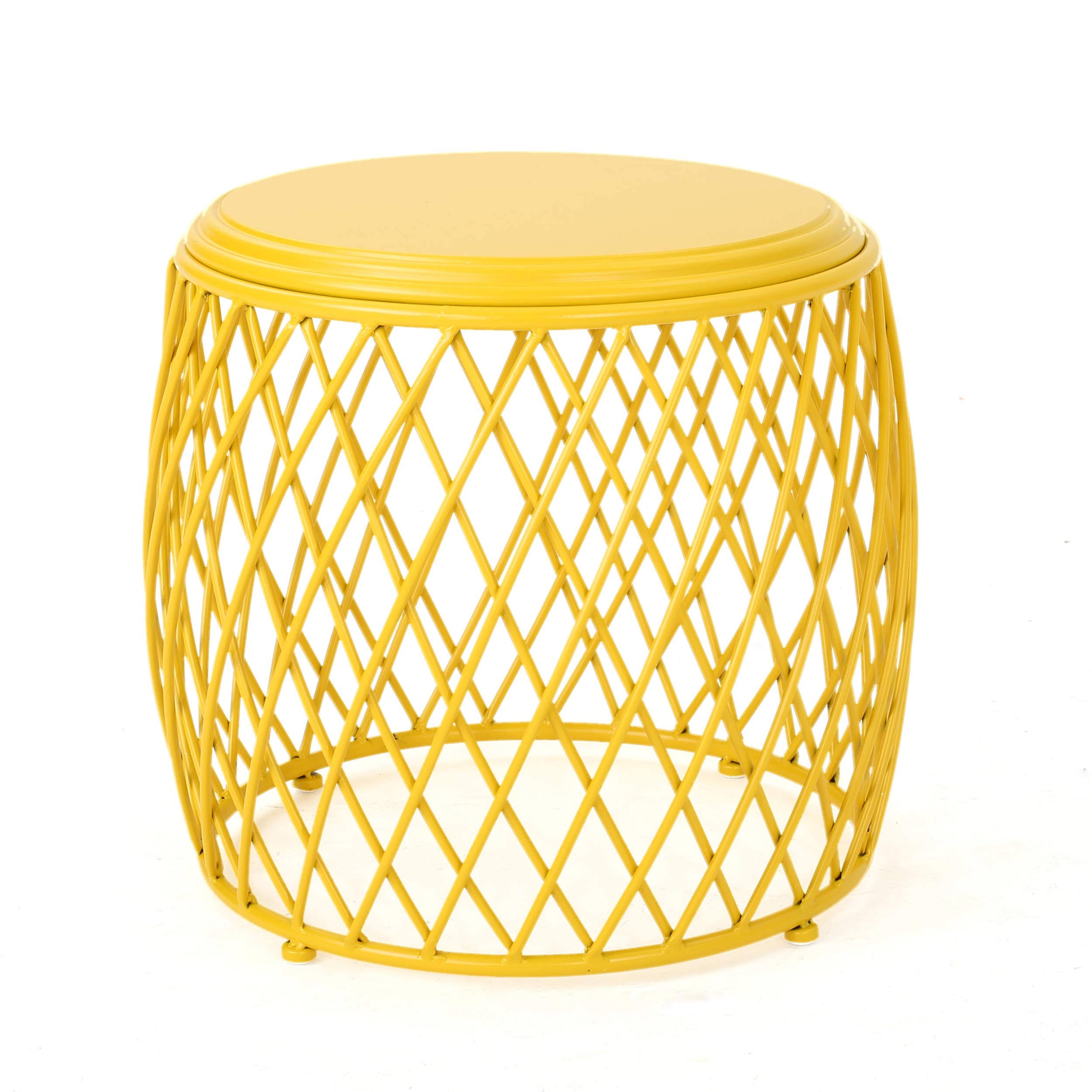 Matte Yellow Lattice Iron Side Table E929020