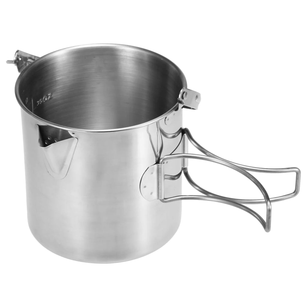 1L Stainless Steel Portable Camping Pot with Foldable Handle V325877