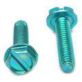 #6-32 x 1/4 Coarse Thread Thread Cutting Screw Slotted Hex Washer Head Low Carbon Steel Green Zinc Plated T884
