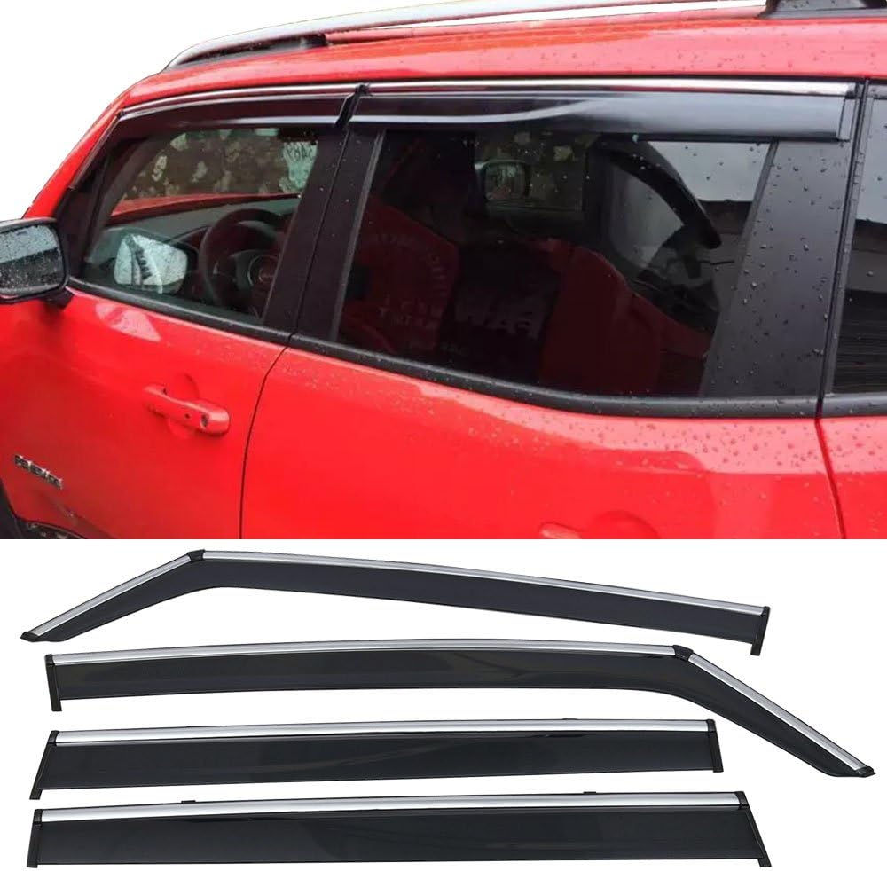 Chrome Trim Polycarbonate Window Visor Rain Guard, Pack of 2 F446848