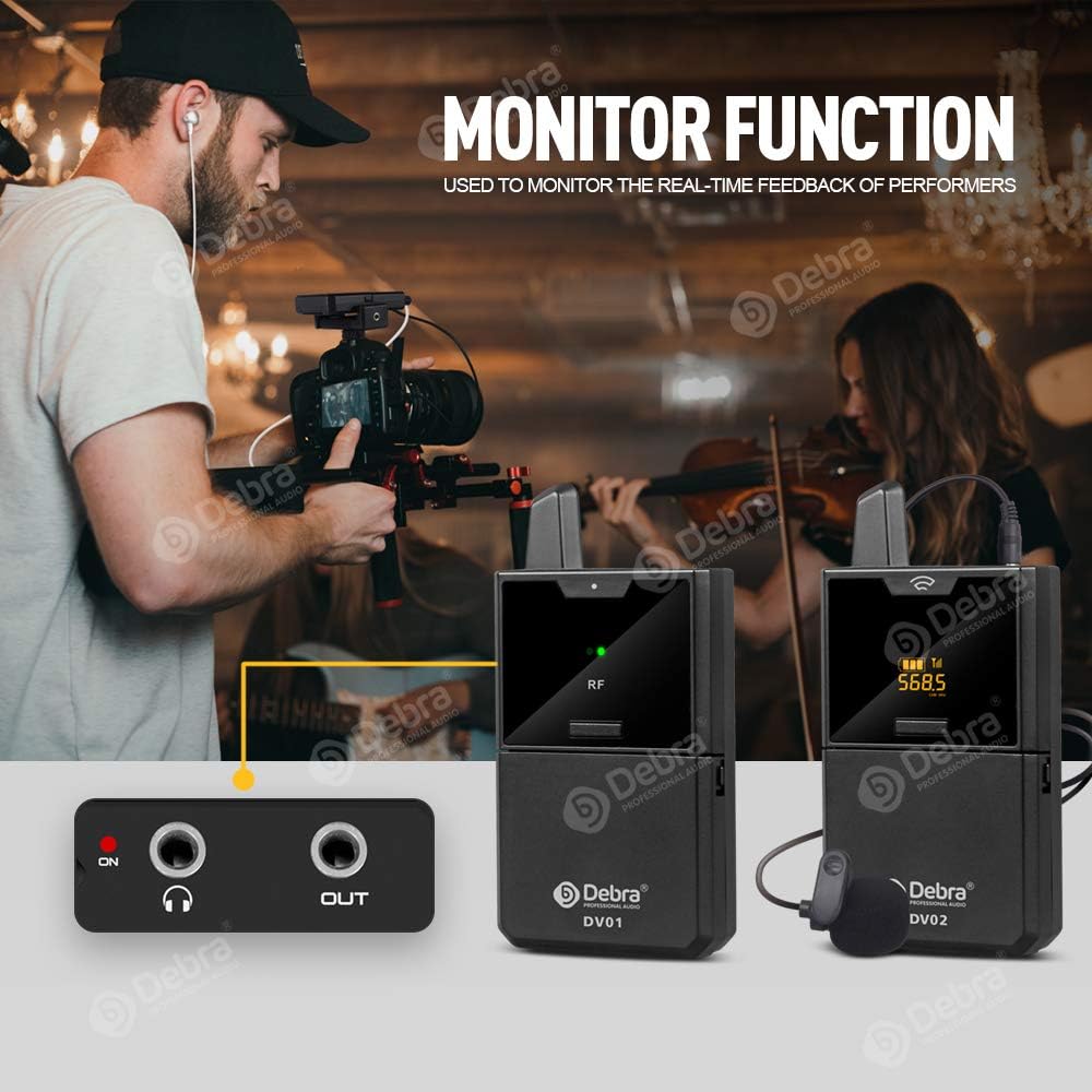 DV UHF Wireless Lavalier Microphone with Remote Monitor, Dual Mics F185263