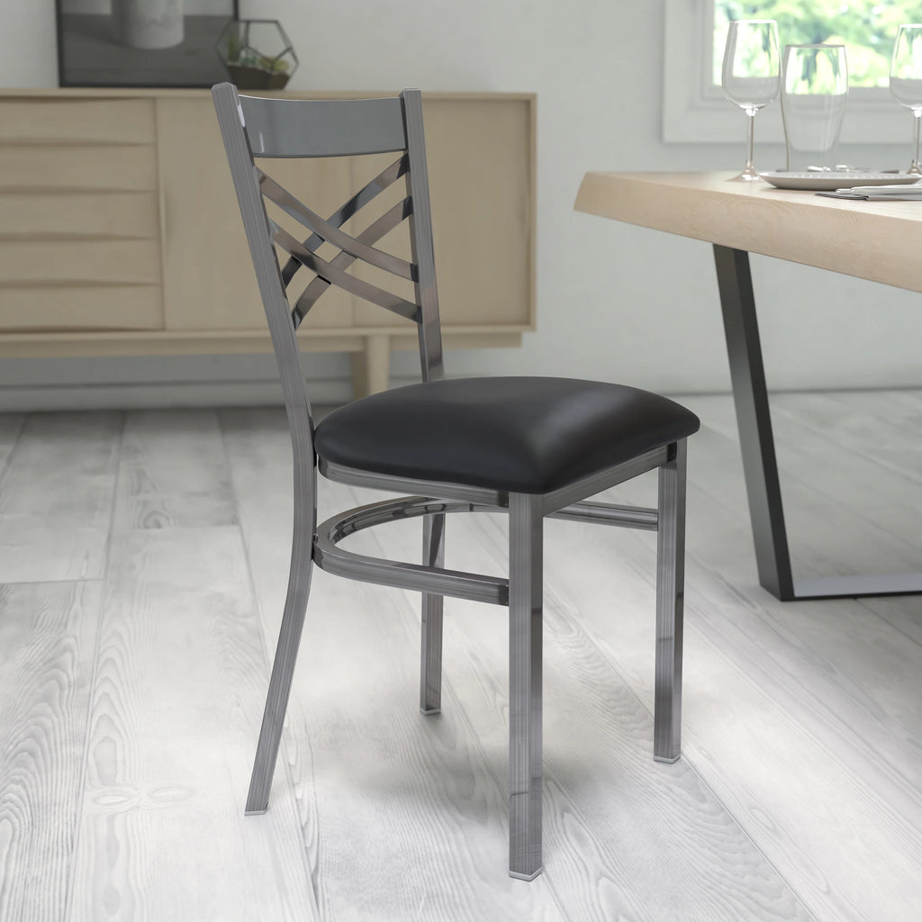 Black Vinyl Seat Metal Restaurant Chair A36643