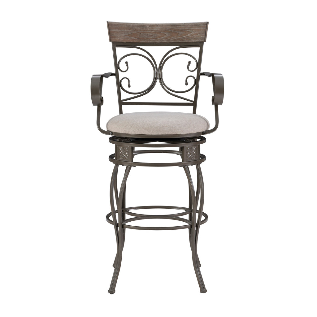 25" Metal Swivel Counter Stool with Arms, Gray Wash/Silver G777991