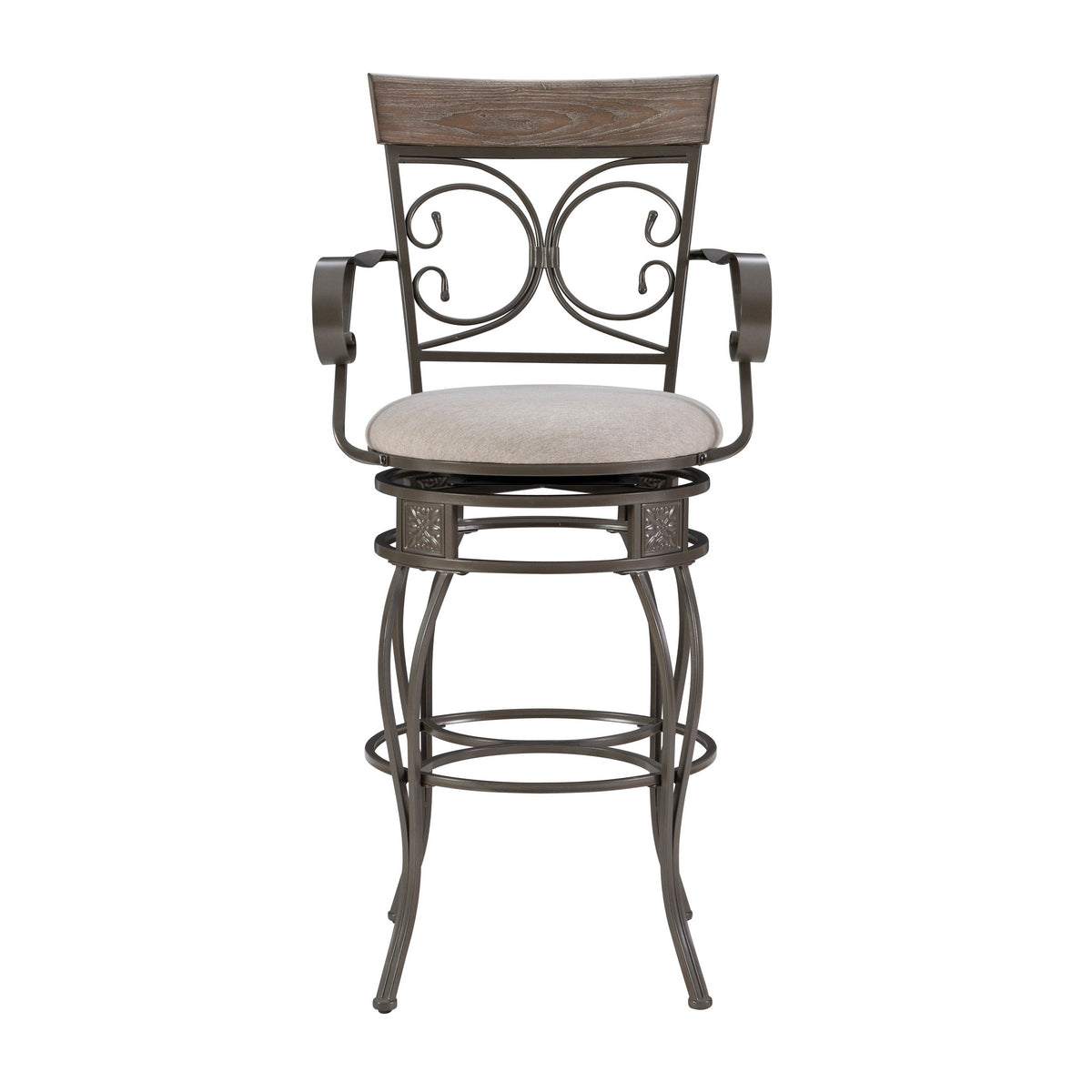 25" Metal Swivel Counter Stool with Arms, Gray Wash/Silver G777991
