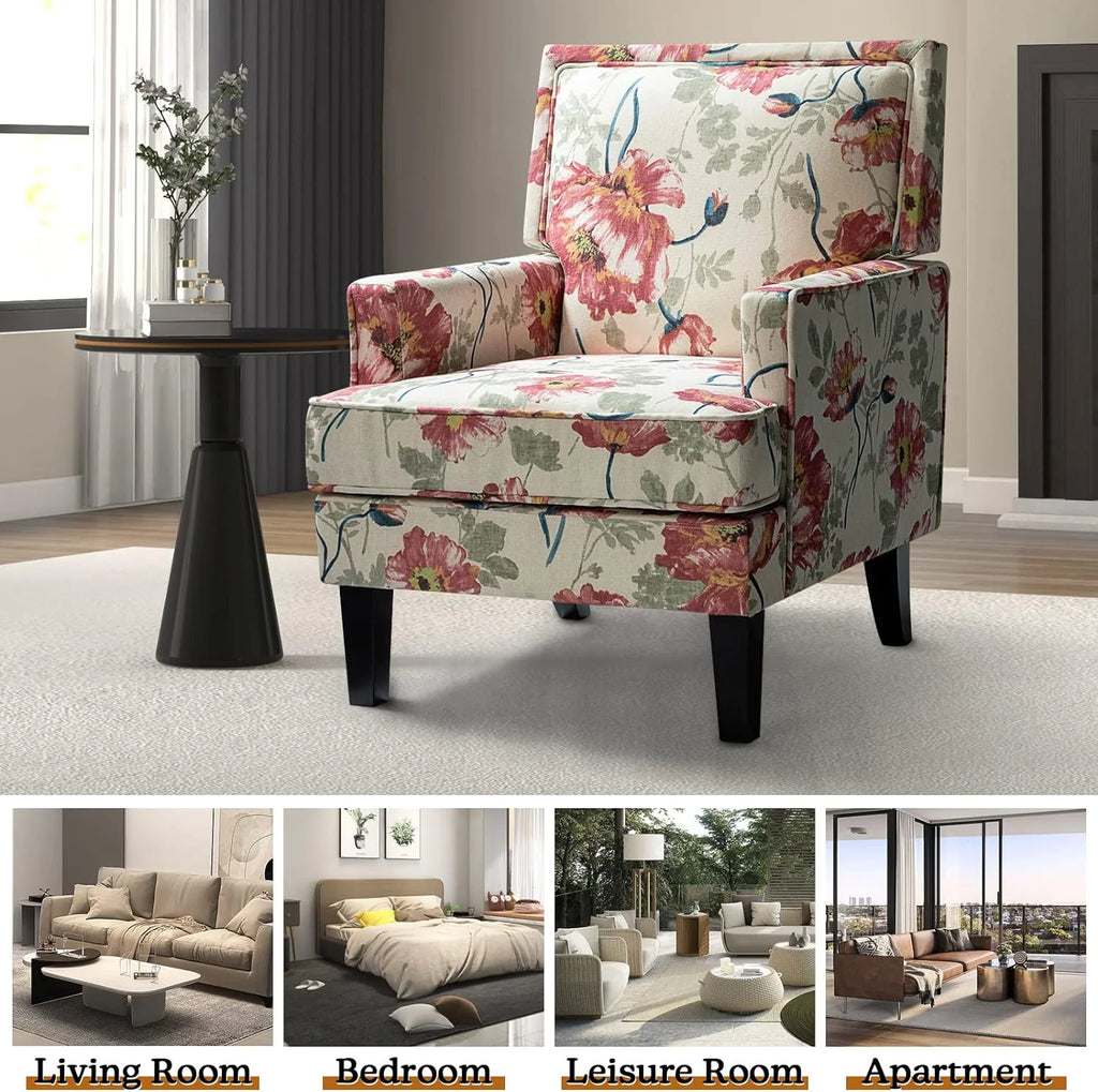 Red Fabric Club Chair Set Of 2 with Rubber Wood Legs A28274