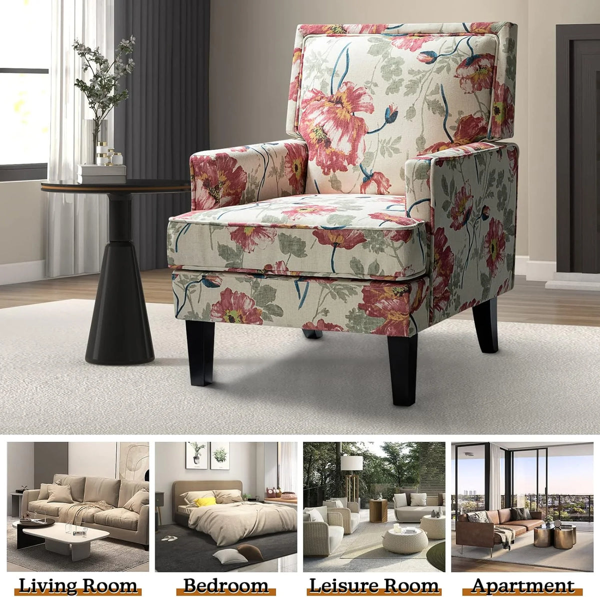 Red Fabric Club Chair Set Of 2 with Rubber Wood Legs A28274