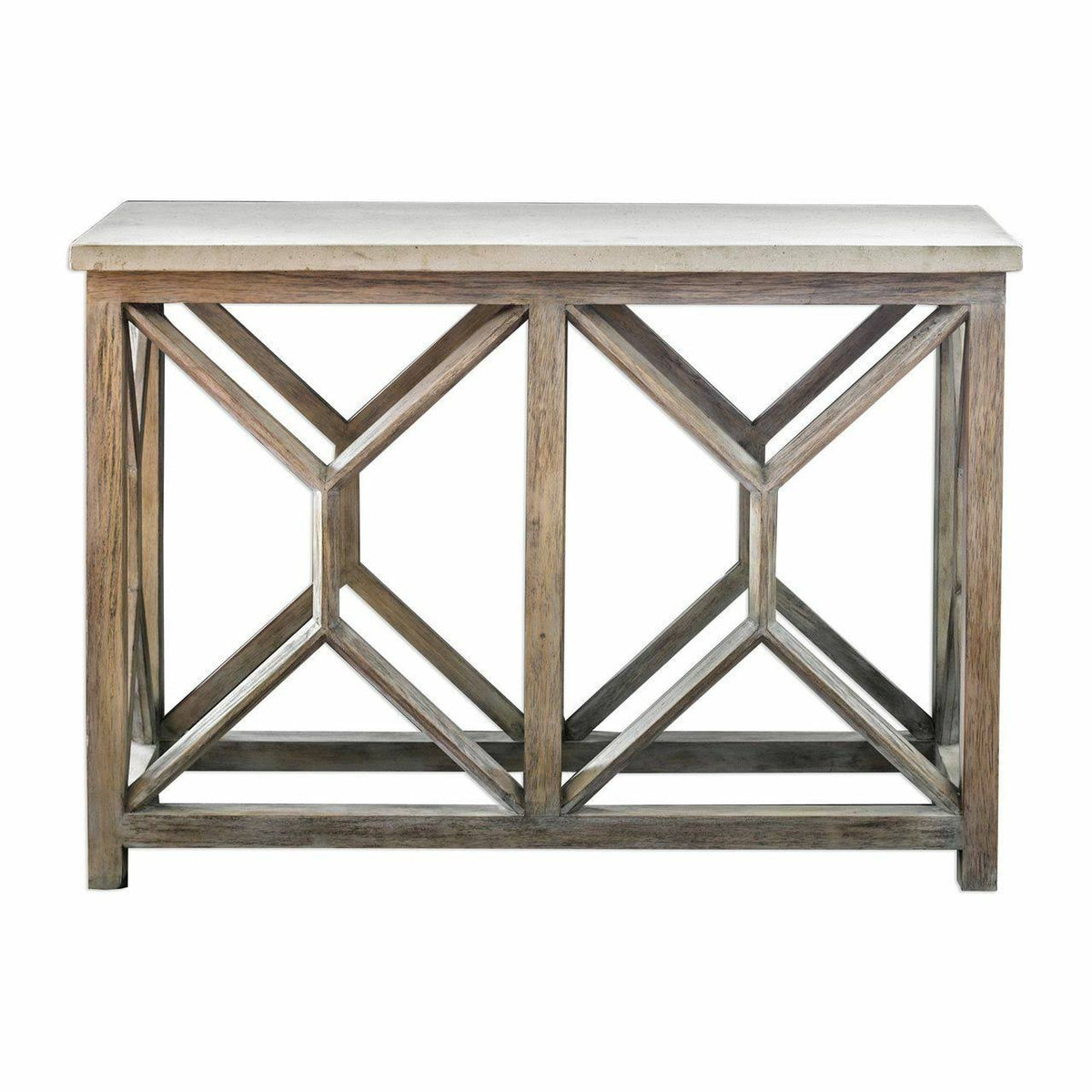 Stone Top Weathered Wood Console Table Y668