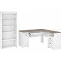 Gray L Shaped Desk with 5 Shelf Bookcase S980