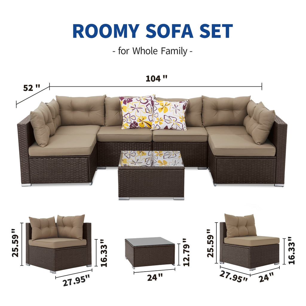 7 Pieces Wicker Rattan Patio Furniture Set Brown X689639